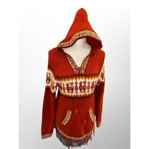 Women’s Andean Style Hooded Knit Wool Sweater Small Medium